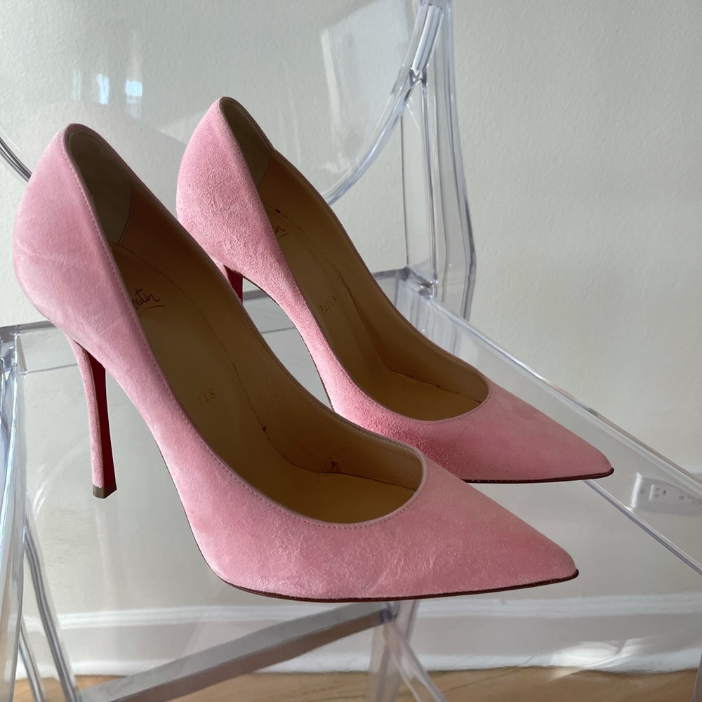 Pink velvet Christian Louboutins in size 37.5